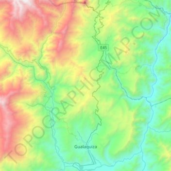 Mapa topográfico Gualaquiza, altitude, relevo