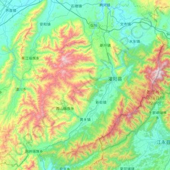 Mapa topográfico 灌阳县, altitude, relevo