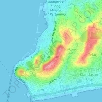 Mapa topográfico Prapatan, altitude, relevo