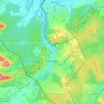Mapa topográfico Creutzwald, altitude, relevo