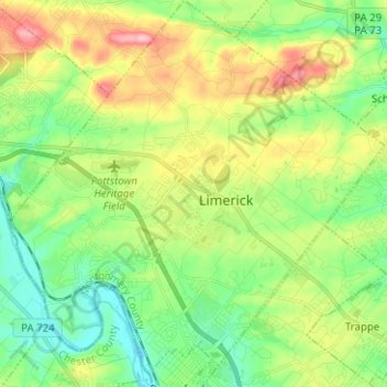 Mapa topográfico Limerick Township, altitude, relevo