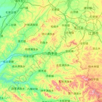 Mapa topográfico Xifeng County, altitude, relevo