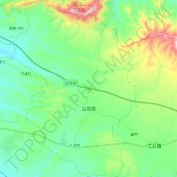 Mapa topográfico 吕店镇, altitude, relevo