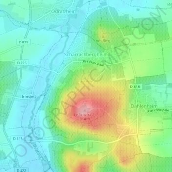 Mapa topográfico Scharrachbergheim, altitude, relevo