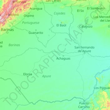 Mapa topográfico Río Apure, altitude, relevo