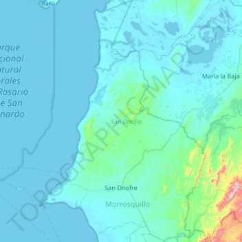 Mapa topográfico San Onofre, altitude, relevo