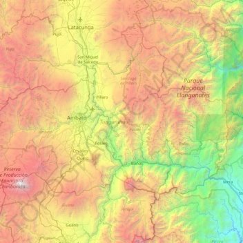Mapa topográfico Tungurahua, altitude, relevo