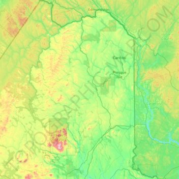 Mapa topográfico Aroostook County, altitude, relevo