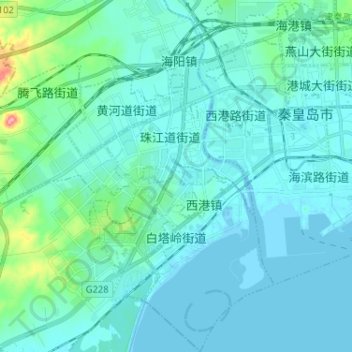 Mapa topográfico 白塔岭街道, altitude, relevo
