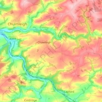 Mapa topográfico Chawleigh, altitude, relevo