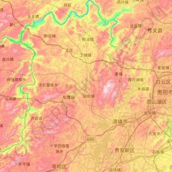 Mapa topográfico 清镇市, altitude, relevo