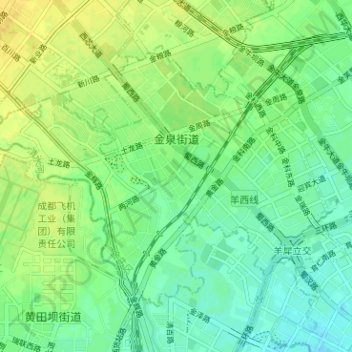 Mapa topográfico 金泉街道, altitude, relevo