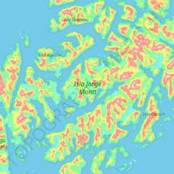 Mapa topográfico Isla Jorge Montt, altitude, relevo