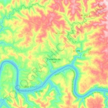 Mapa topográfico Caxambu do Sul, altitude, relevo