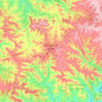 Mapa topográfico Departamento Leandro N. Alem, altitude, relevo