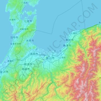 Mapa topográfico Toyama Prefecture, altitude, relevo