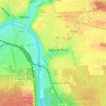 Mapa topográfico Vaux-le-Pénil, altitude, relevo