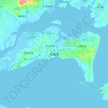 Mapa topográfico 东海岛, altitude, relevo