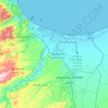 Mapa topográfico Ait Youssef Ou Ali آيت يوسف أو علي, altitude, relevo
