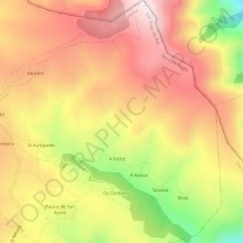 Mapa topográfico As Cabanas, altitude, relevo