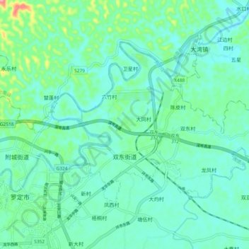 Mapa topográfico 双东街道, altitude, relevo