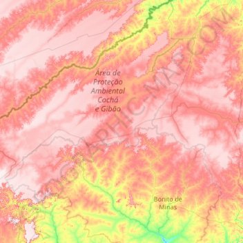 Mapa topográfico Bonito de Minas, altitude, relevo