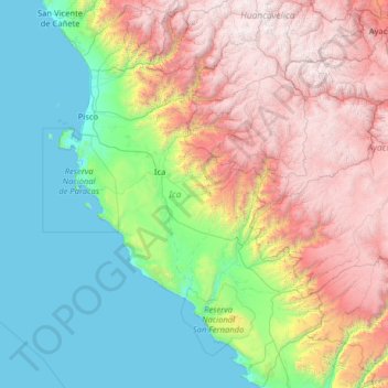 Mapa topográfico Ica, altitude, relevo