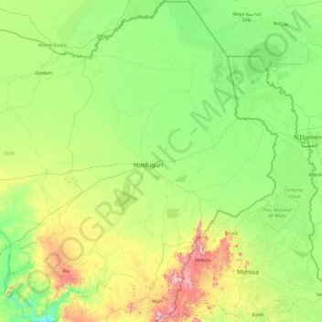 Mapa topográfico État de Borno, altitude, relevo