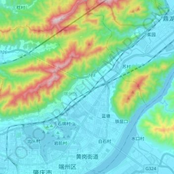 Mapa topográfico 黄岗街道, altitude, relevo