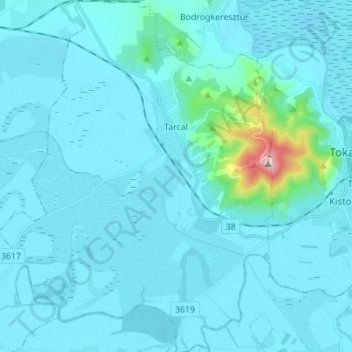 Mapa topográfico Tarcal, altitude, relevo