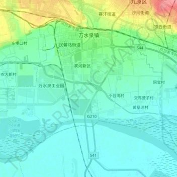 Mapa topográfico 万水泉镇, altitude, relevo