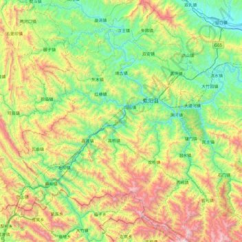 Mapa topográfico 紫阳县, altitude, relevo