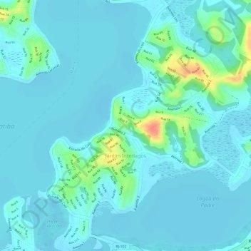 Mapa topográfico Jardim Interlagos, altitude, relevo