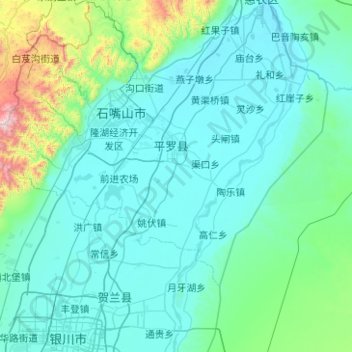 Mapa topográfico 平罗县, altitude, relevo