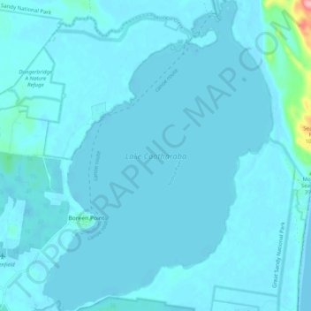 Mapa topográfico Lake Cootharaba, altitude, relevo