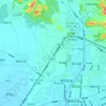 Mapa topográfico 密云镇, altitude, relevo