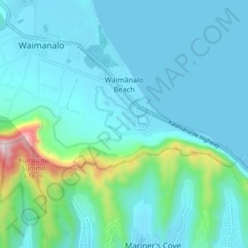 Mapa topográfico Waimanalo Beach, altitude, relevo