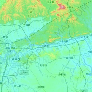 Mapa topográfico 青秀区, altitude, relevo
