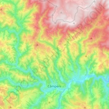 Mapa topográfico Câmpeni, altitude, relevo