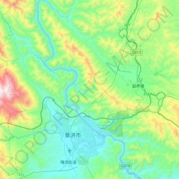 Mapa topográfico 允景洪街道, altitude, relevo