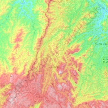 Mapa topográfico Brejetuba, altitude, relevo