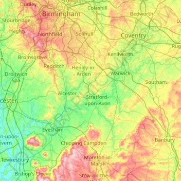 Mapa topográfico Worcestershire (detached), altitude, relevo
