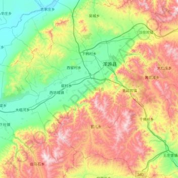 Mapa topográfico 浑源县, altitude, relevo