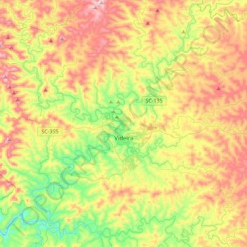 Mapa topográfico Videira, altitude, relevo