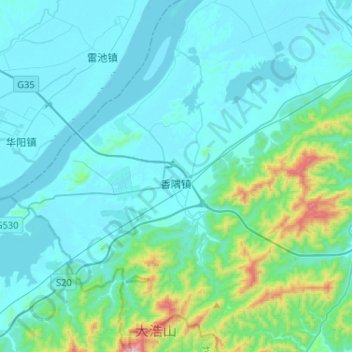 Mapa topográfico 香隅镇, altitude, relevo