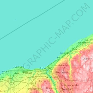 Mapa topográfico Cuyahoga County, altitude, relevo