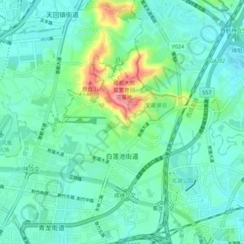 Mapa topográfico 白莲池街道, altitude, relevo