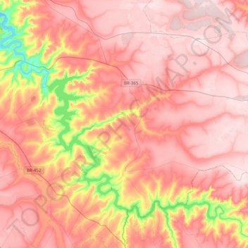Mapa topográfico Indianópolis, altitude, relevo