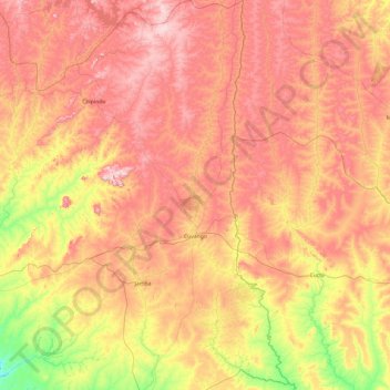 Mapa topográfico Cuvango, altitude, relevo