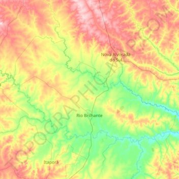 Mapa topográfico Rio Brilhante, altitude, relevo